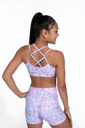 Tops Bloch Flo Active Remi Criss Cross Back Bra Niños Geo Cubes | CLQAV81286