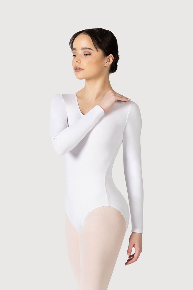 Leotardos Bloch Parla Gathered Long Sleeve Mujer Blancas | TCLPQ13972