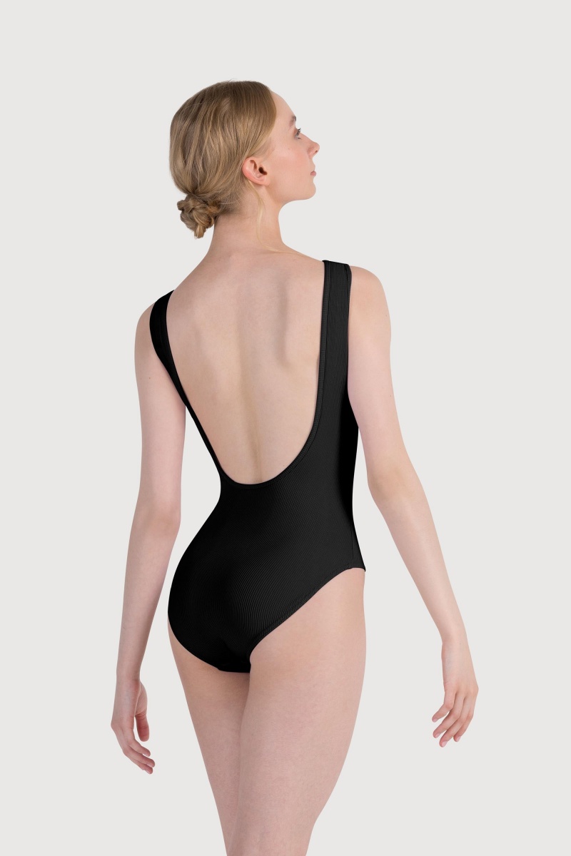 Leotardos Bloch Reyna Barco Neck Rib Mujer Negras | CLXBR95016