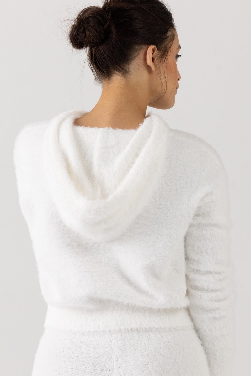 Prendas De Punto Bloch Eyelash Knit Hoodie Mujer Creme | SCLVO12216