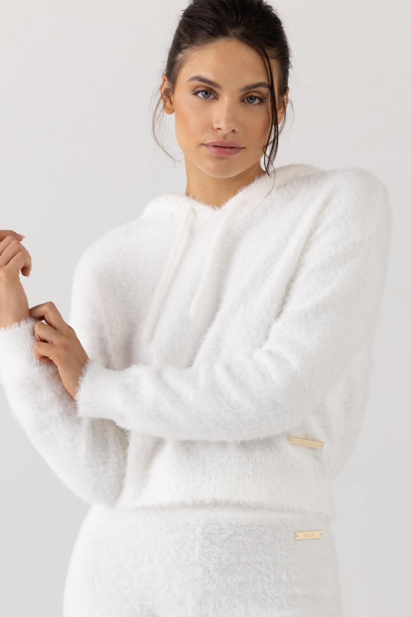 Prendas De Punto Bloch Eyelash Knit Hoodie Mujer Creme | SCLVO12216