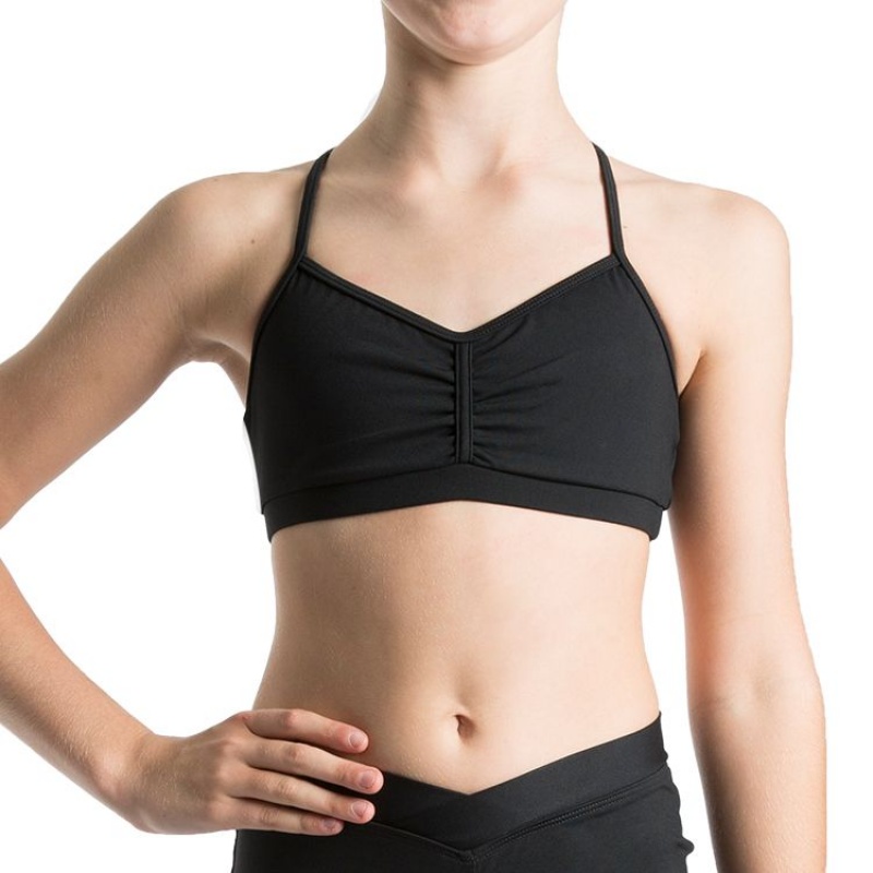 Tops Bloch Bunga Gathered Racer Crop Niños Negras | CLZPD52221