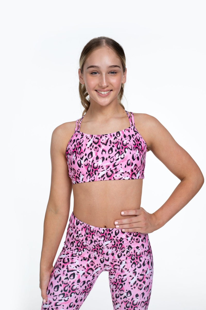 Tops Bloch Flo Active Remi Criss Cross Back Bra Niños Leopardo | MCLFT50148