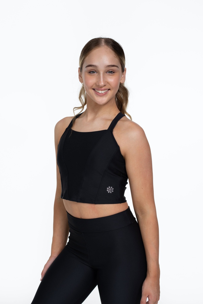 Tops Bloch Flo Active Shelby Seamed Cross Back Niños Negras | CLQAV16395