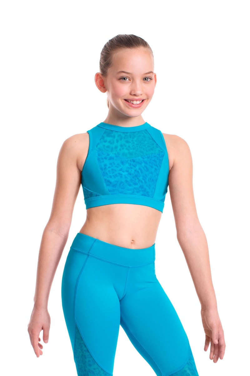 Tops Bloch Sheenah Animal Printed Mesh Crop Niños Turquesa | ZCLMJ52989