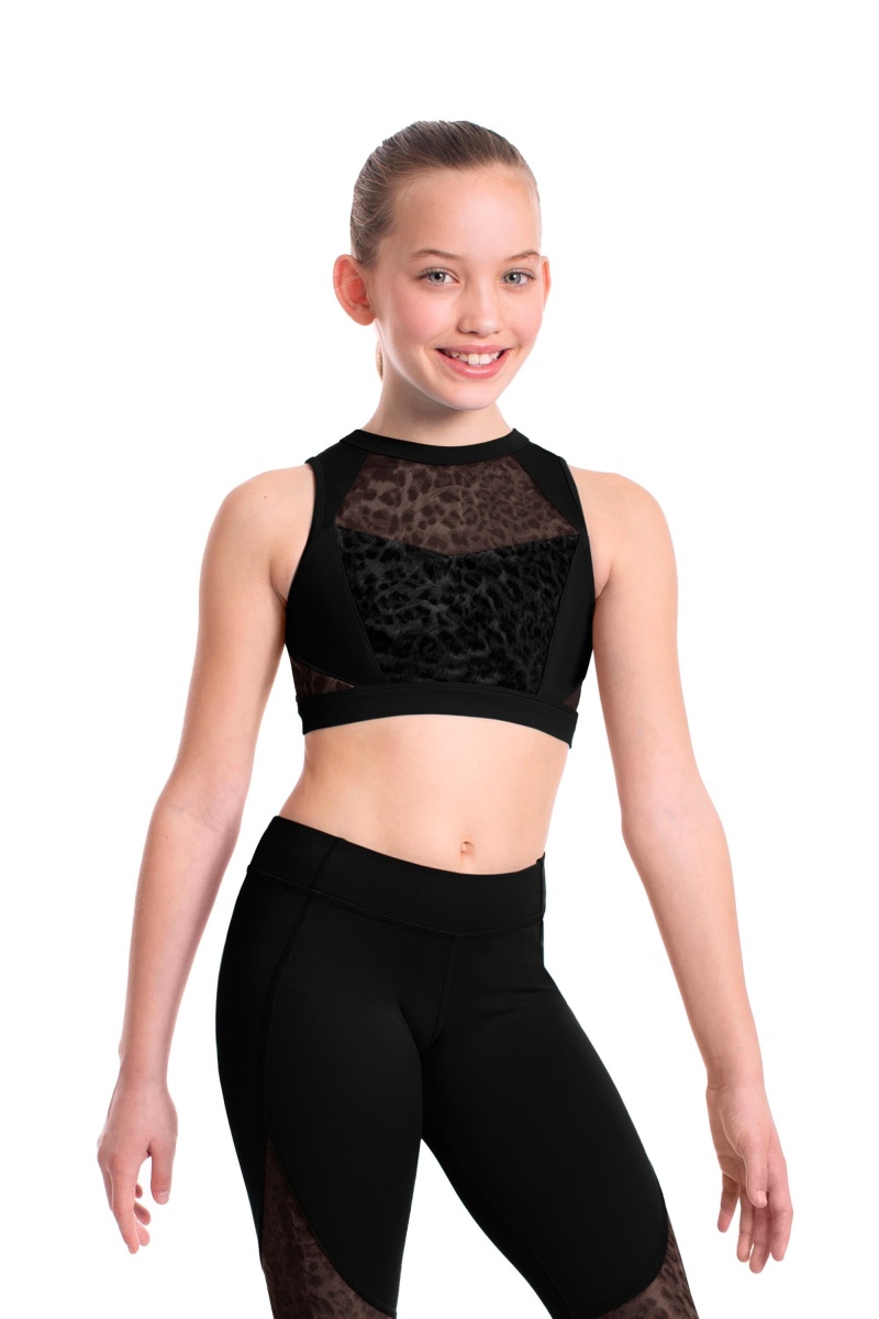 Tops Bloch Sheenah Animal Printed Mesh Crop Niños Negras | DCLVO63869